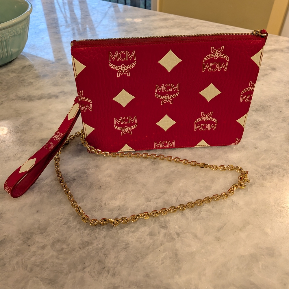 MCM Maxi Visetos Candy Red Clutch/Wristlet/Shoulder Bag Like New Luxury Girl